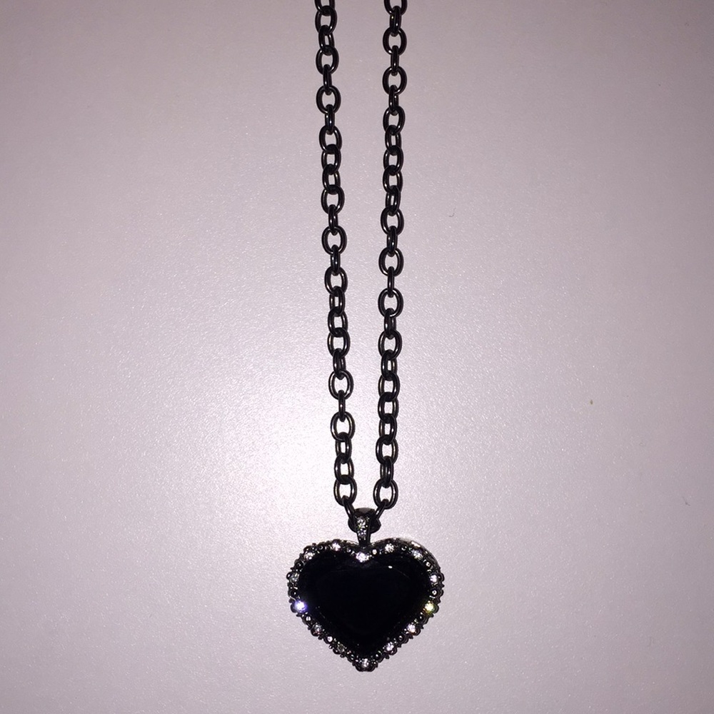 Heart Black Stone / Gem Necklace